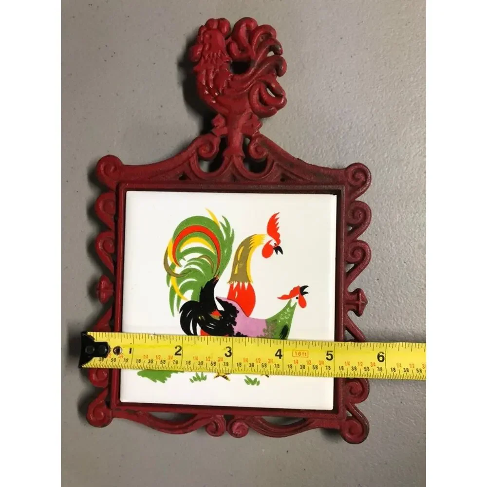 Vintage Cast Iron Rooster & Hen Farmhouse Trivet